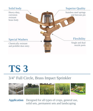 Load image into Gallery viewer, DripRack Brass Sprinkler Nozzle 3/4" full circle TS3 30 Deg Trajectory