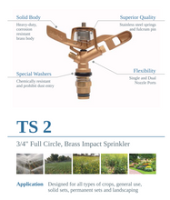 Load image into Gallery viewer, DripRack Brass Sprinkler Nozzle 3/4&quot; full circle TS2 27 Deg Trajectory
